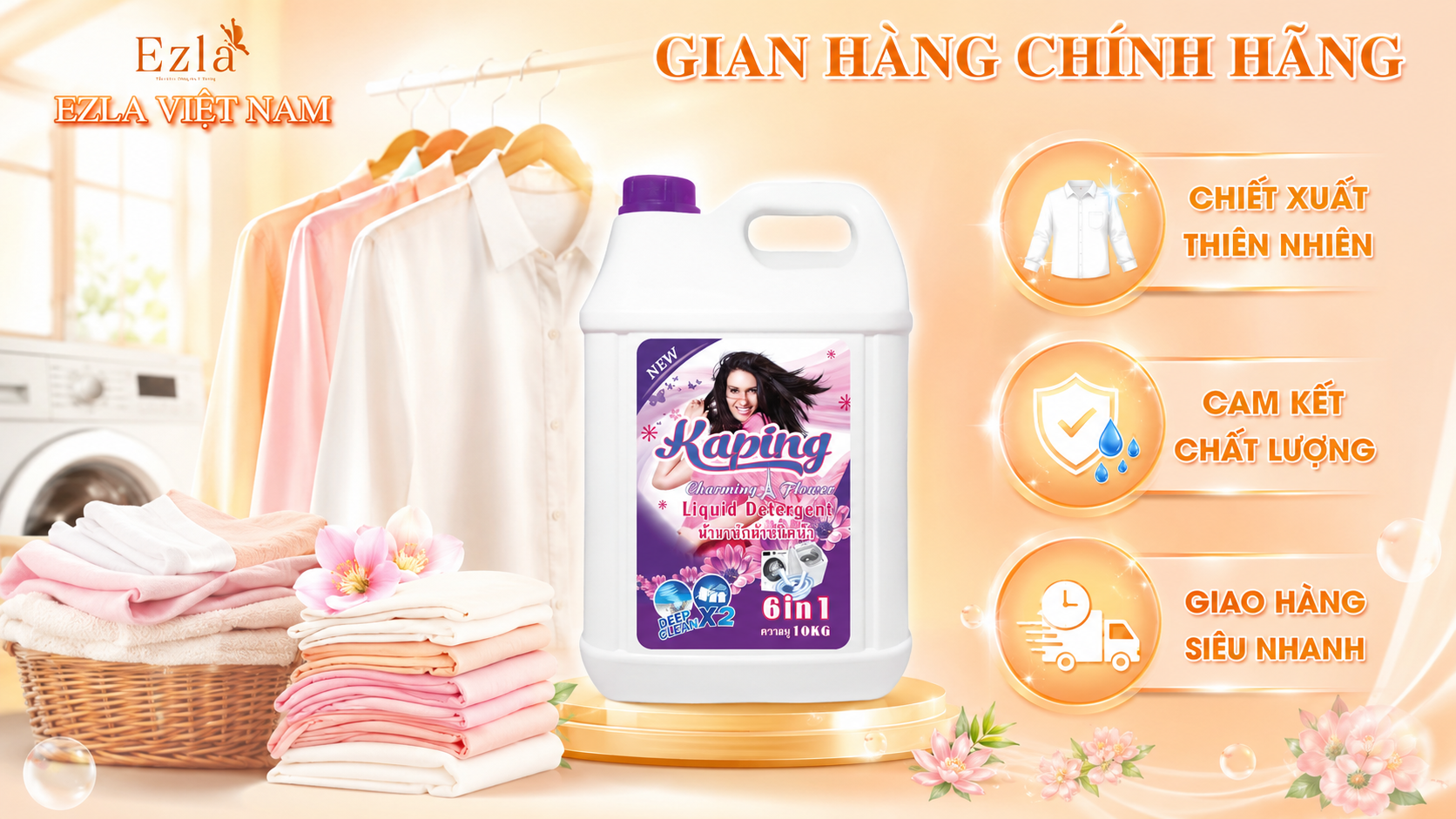 Nước Giặt Kaping Chính Hãng – Sạch Sâu, Thơm Lâu, Phù Hợp Giặt Tay & Giặt Máy Nước giặt Kaping giúp làm sạch quần áo hiệu quả, hỗ trợ loại bỏ mùi khó chịu, lưu hương lâu và phù hợp cho cả giặt tay lẫn giặt máy. Lựa chọn tiện lợi cho gia đình hiện đại.